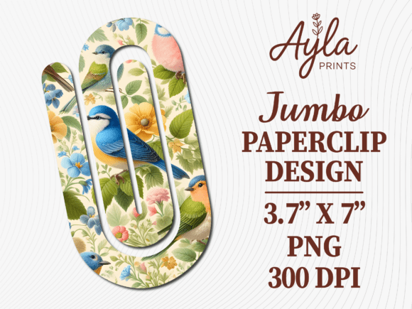 Bird Blue Botanical Jumbo Paperclip PNG