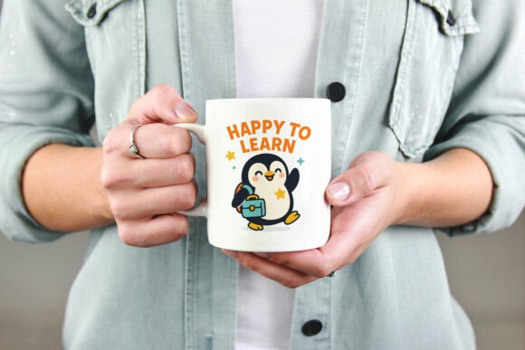 Happy to Learn PNG: Cute Penguin Back-to-School Design